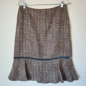 Sigrid Olsen Green Pink Trumpet Skirt Fully Lined Velveteen Ribbon Accent Size 8